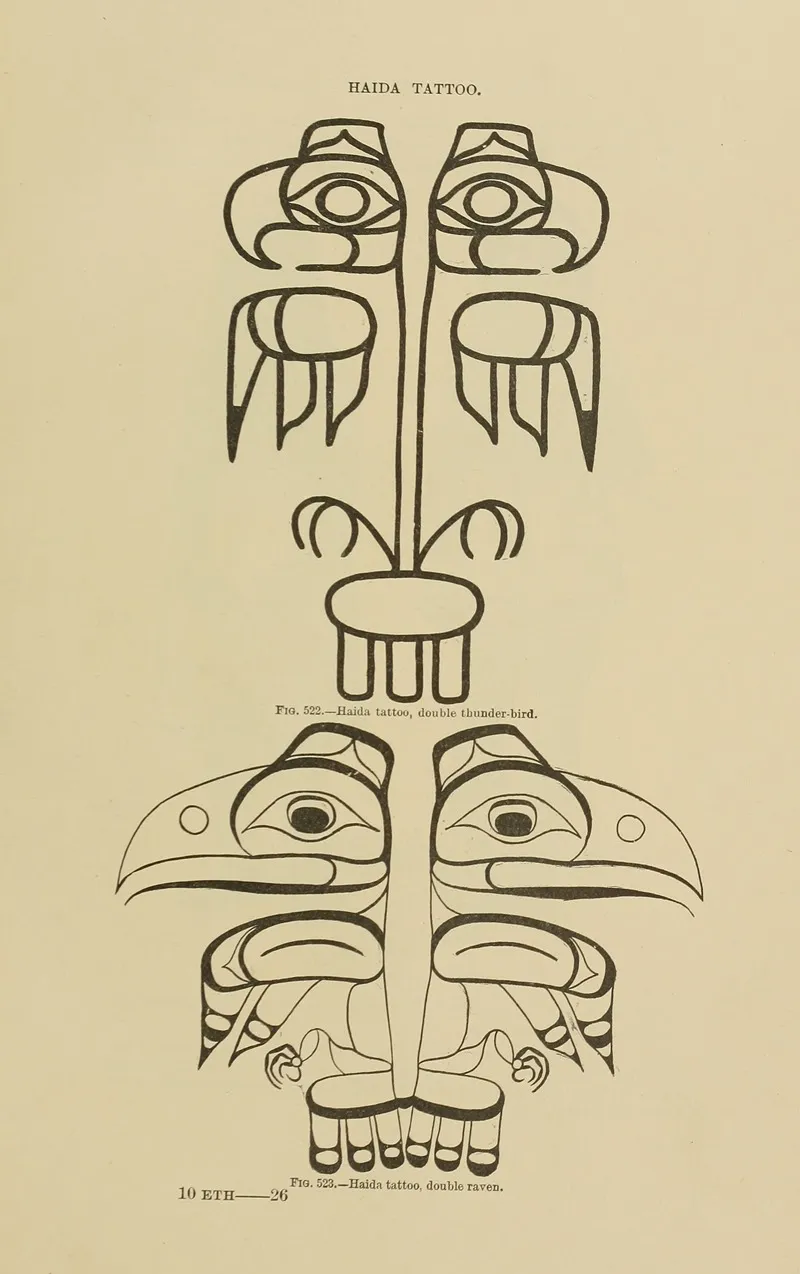 Haida Tattoo Double Thunder Bird Double Raven by Garrick Mallery - Canvas Print