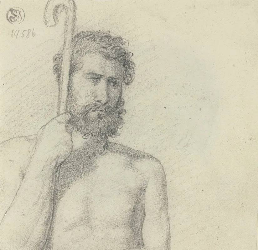 Halbfiguriger Mannerakt Mit Hirtenstab