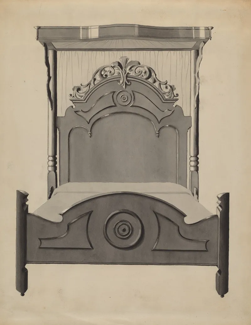 Half Canopy Carved Bed 4 by Dorothy Posten - Canvas Print