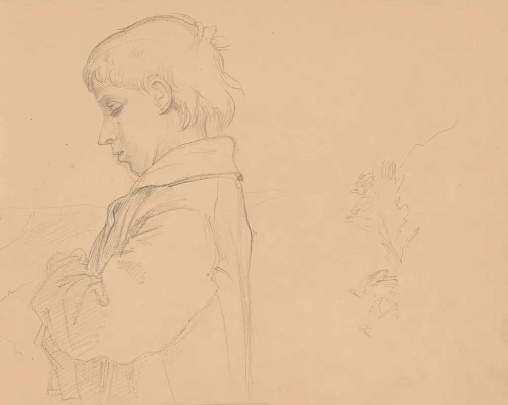 Half Length Figure Of A Boy In Profile To The Left
