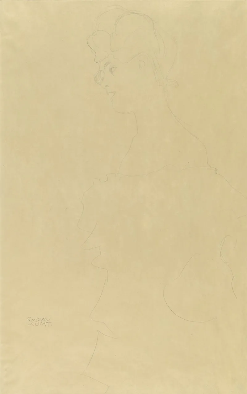 Half Length Figure Of A Girl Facing Left by Gustav Klimt - Canvas Print