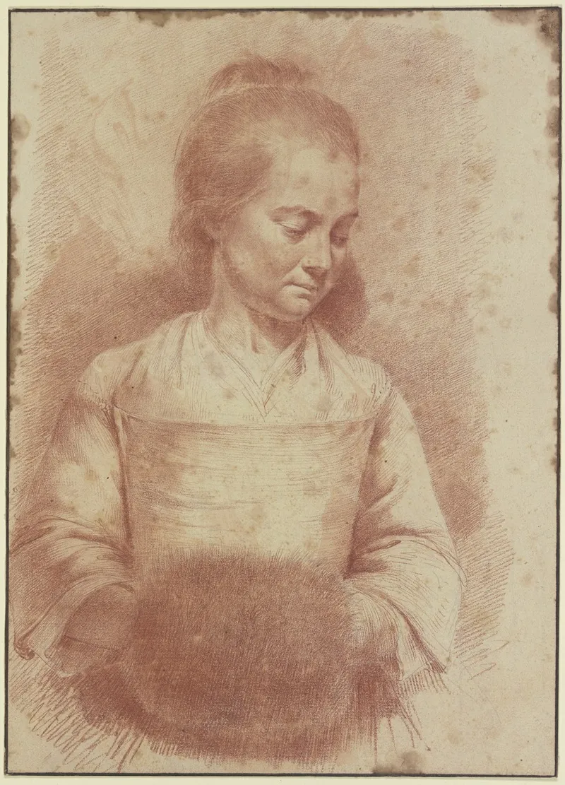 Half Length Figure Of A Young Woman With A Muff by Jean-Jacques de Boissieu - Canvas Print