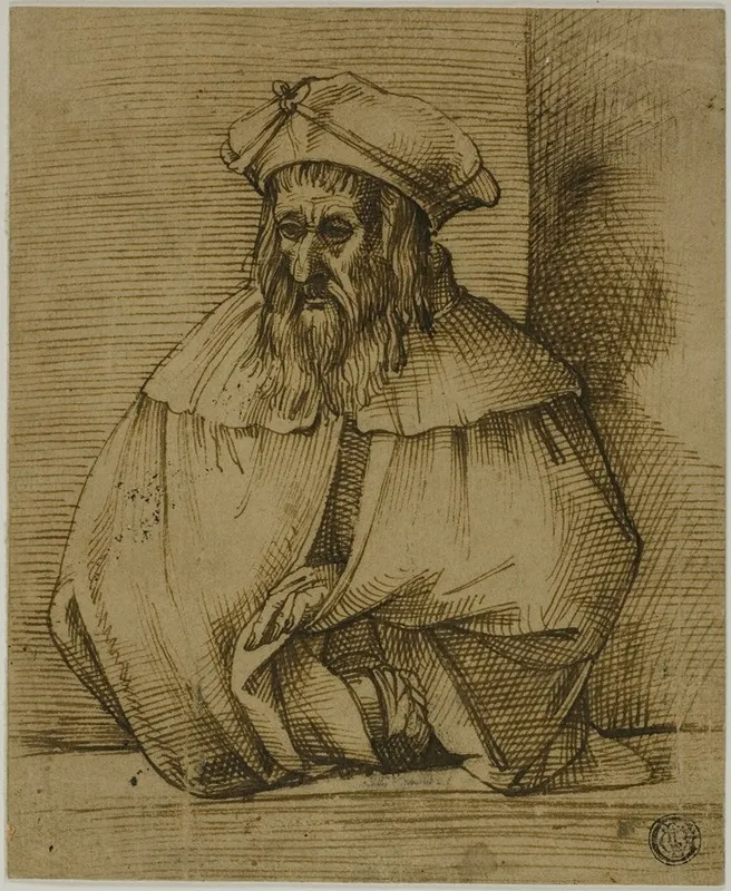 Half Length Sketch Of A Gentleman Wearing Hat And Cape