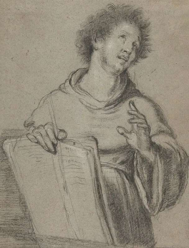 Half Length Study Of A Monk Holding A Book And A Long Implement