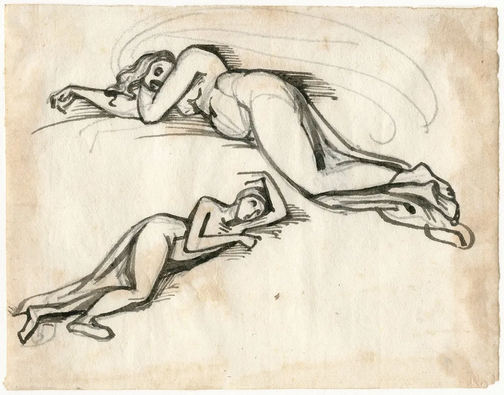 Half Op De Buik Liggende Vrouwenfiguur Tweemaal by David Humbert de Superville - Canvas Print
