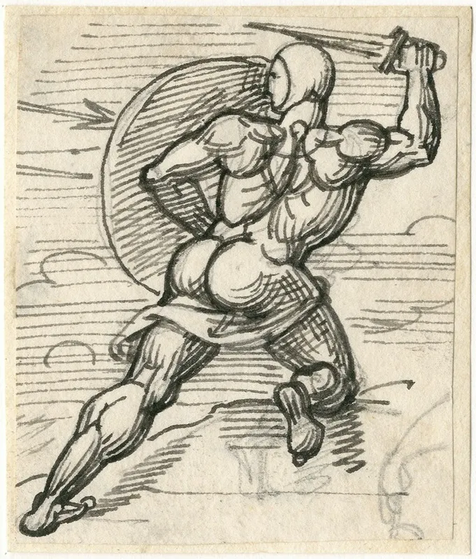 Halfgeknielde Krijger In Gevecht Rugfiguur by David Humbert de Superville - Canvas Print