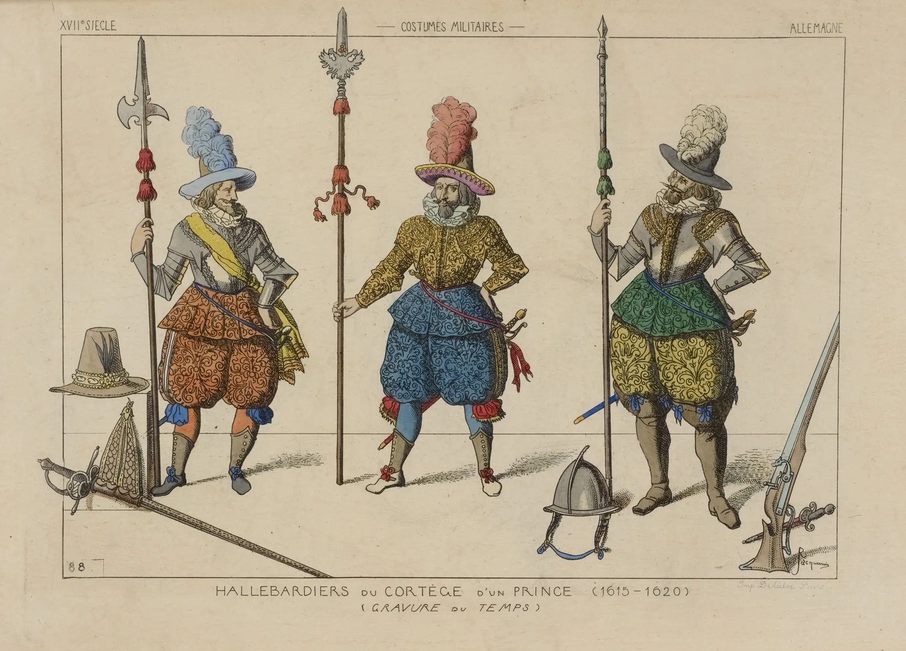 Hallebardiers Du Cortege Dun Prince 1615 1620 Gravure Du Temps Xviie Siecle Costumes Militaires Allemagne