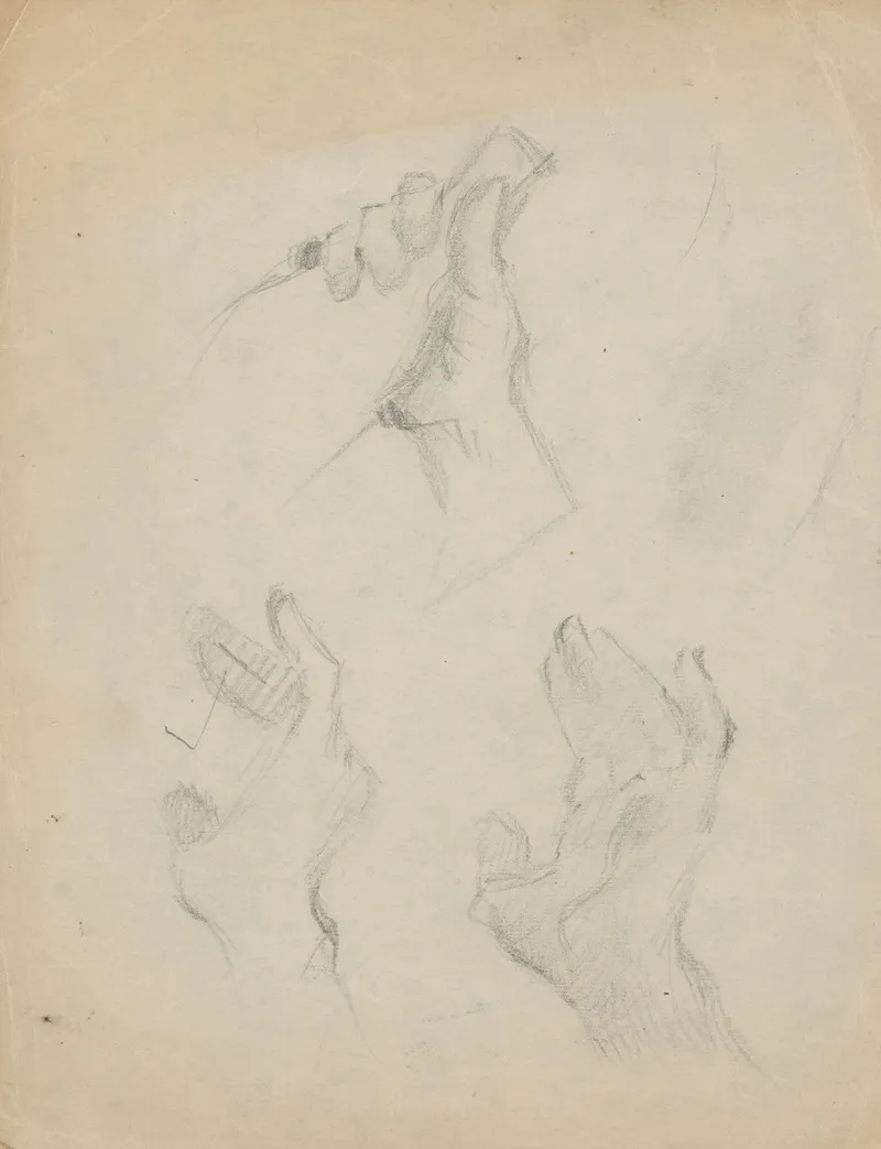 Hands Study And Hands Holding A Bottle by Gustáv Mallý - Canvas Print