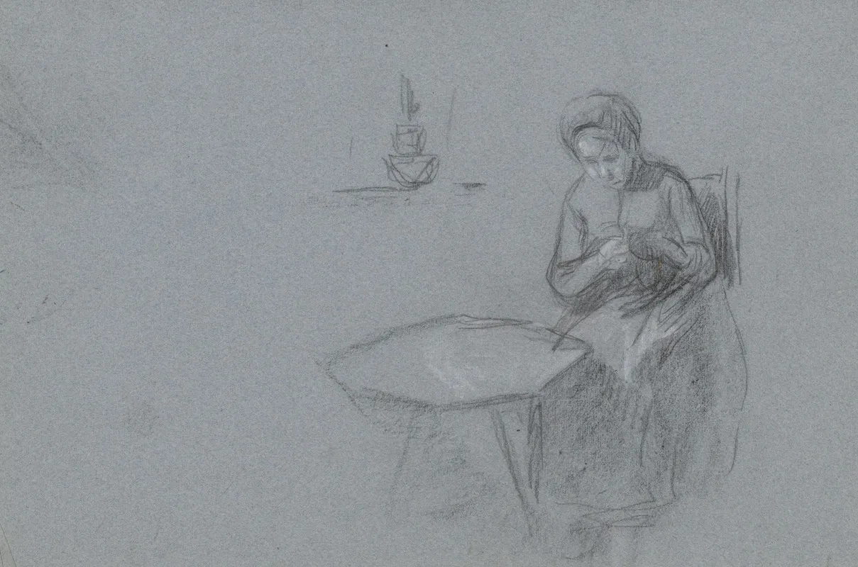 Handwerkende Vrouw Aan Een Tafel