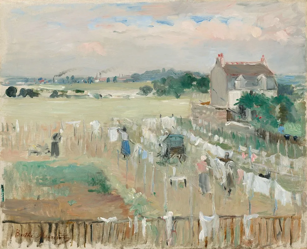 Hanging The Laundry Out To Dry by Berthe Morisot - Canvas Print