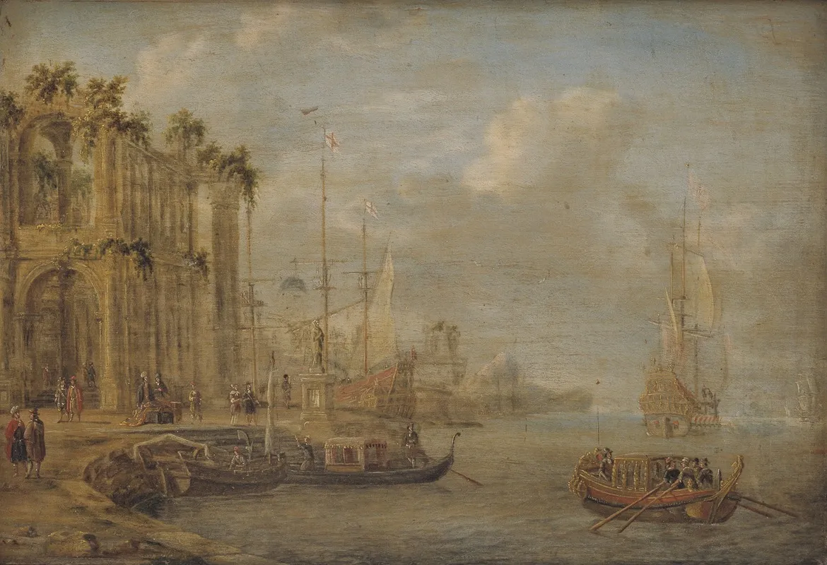 Harbour Scene With Antique Ruins