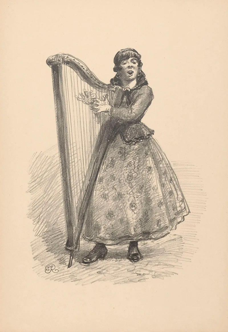 Harpist by Józef Rapacki - Canvas Print