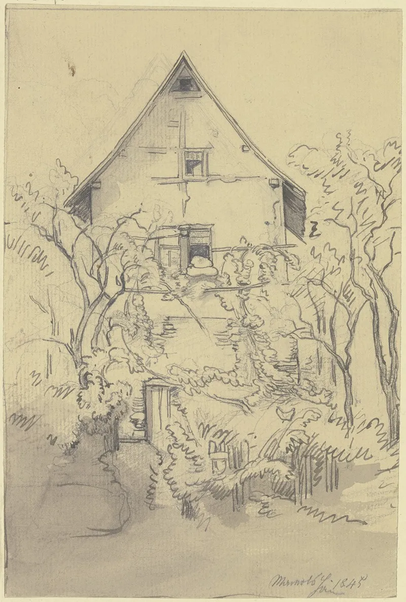 Haus Zwischen Baumen Im Fenster Liegt Bettzeug
