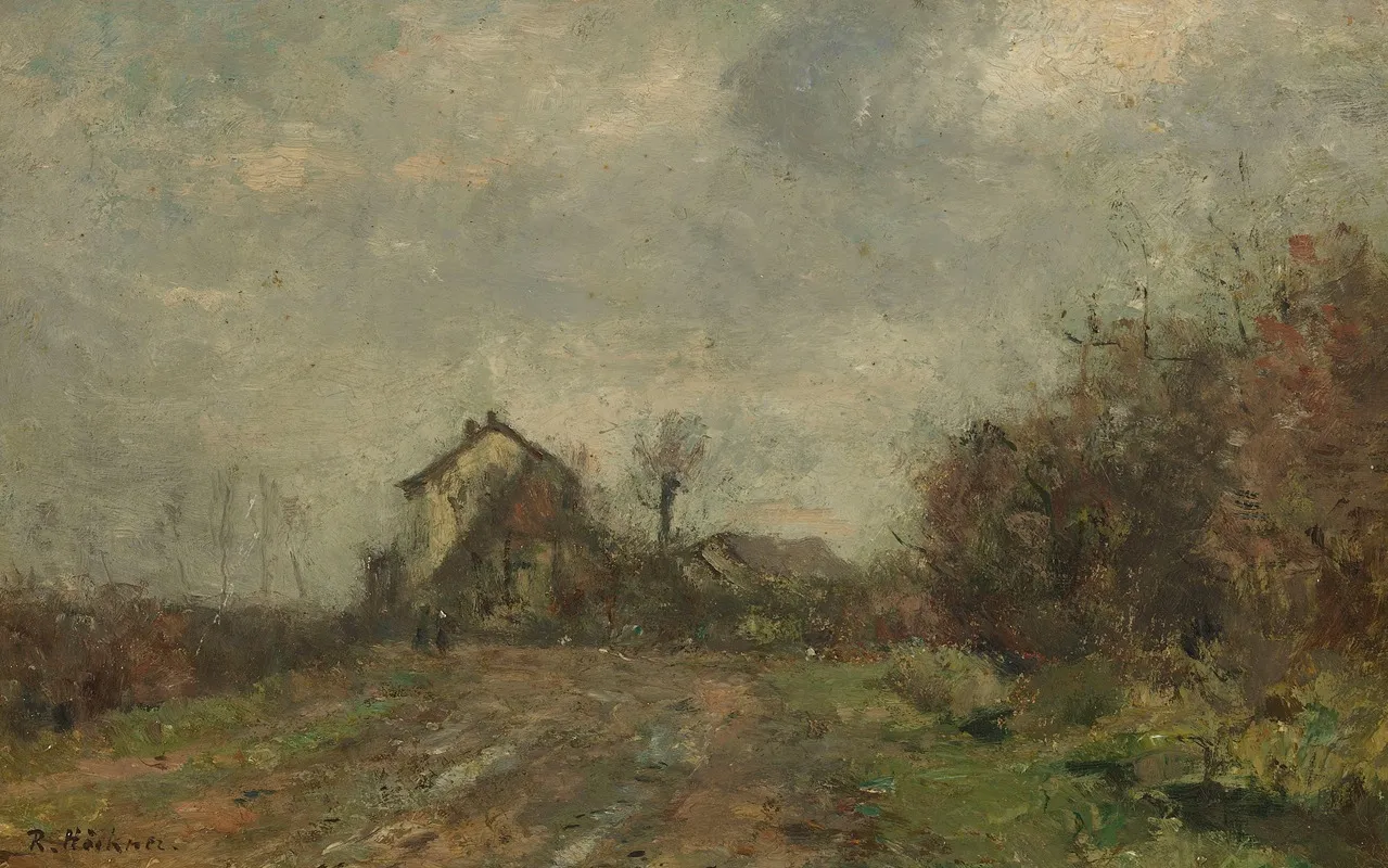 Hausergruppe In Landschaft by Rudolf Höckner - Canvas Print