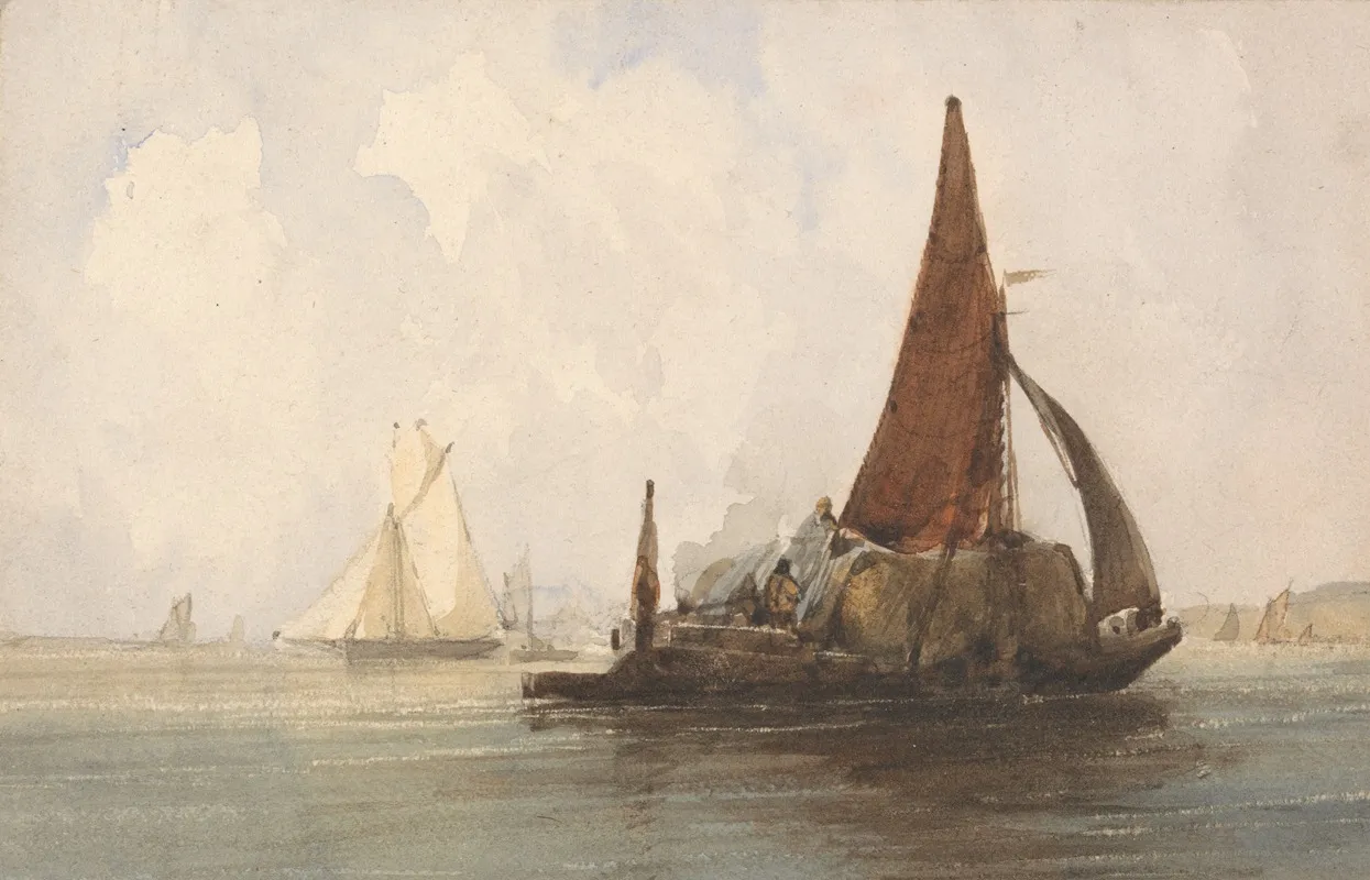 Hay Barge In A Calm Sea by Charles Bentley - Canvas Print