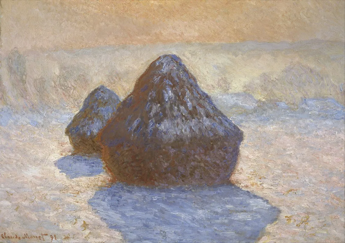 Haystacks Snow Effect by Claude Monet - Canvas Print