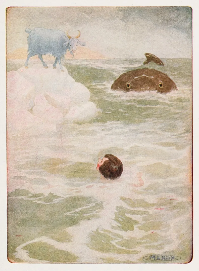 He Swam With Redoubled Strength And Energy Toward The White Rock by Maria Louise Kirk - Canvas Print