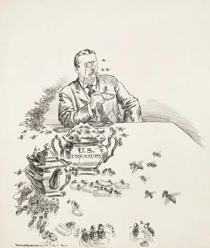 He U S Treasury Depicted As A Sugar Bowl Is Raided By Bees Who Pull Out Sugar For Pensions