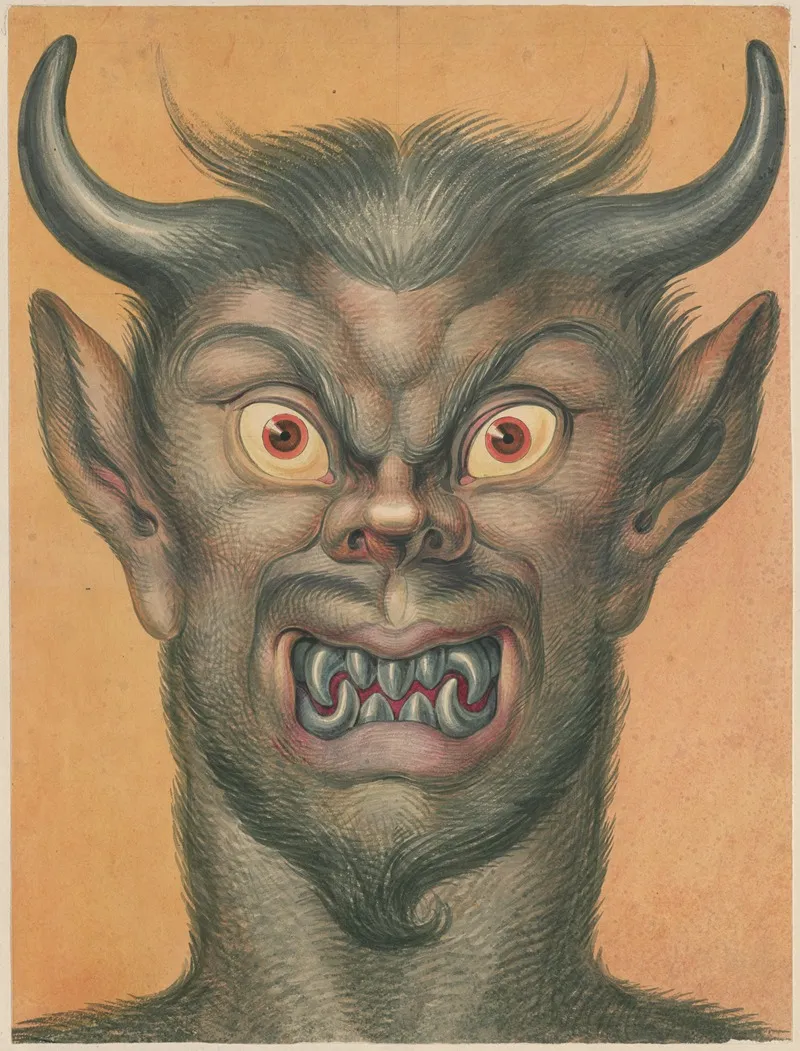 Head Of A Grimacing Devil With Horns