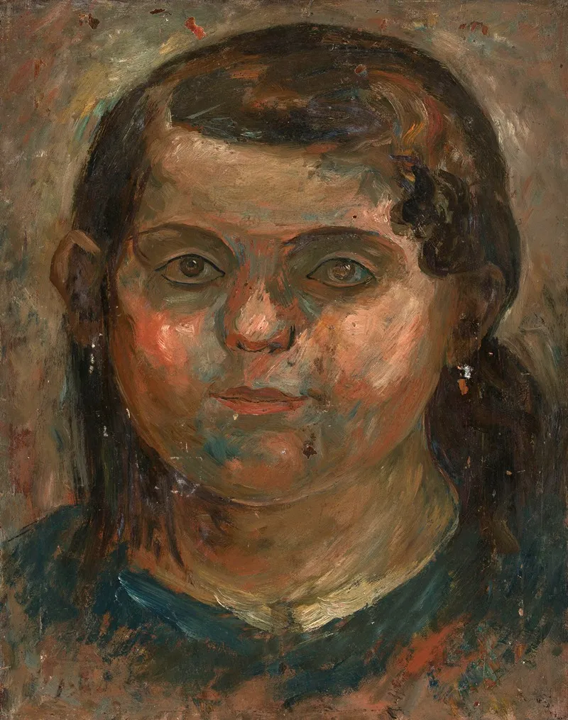 Head Of A Little Girl In A Blue Dress