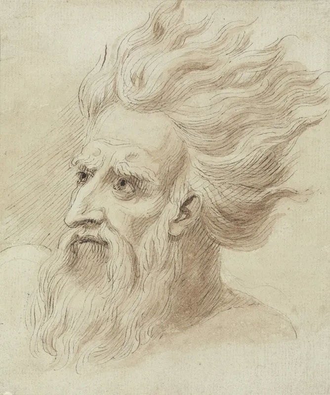 Head Of A Man With A Beard And Long Hair In The Wind