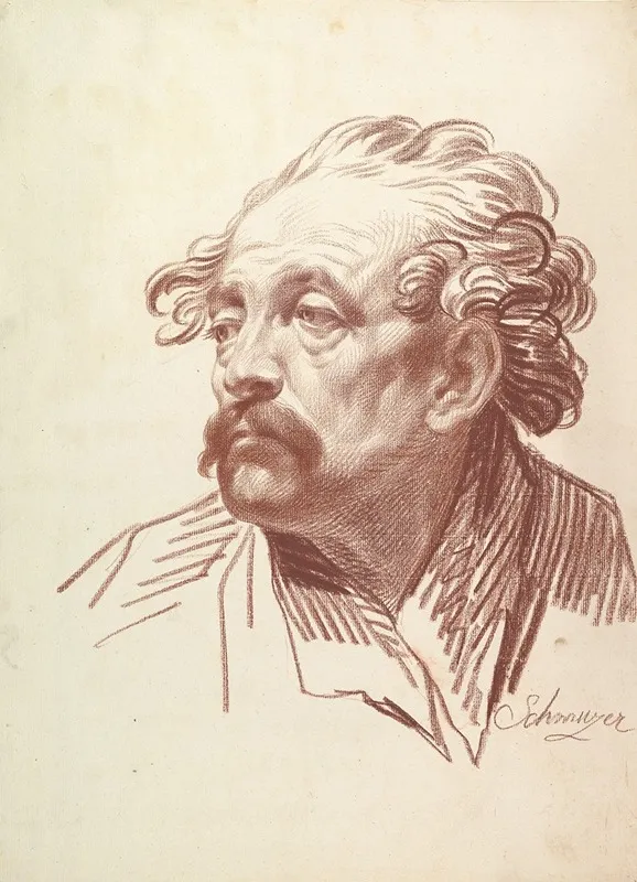 Head Of A Man With A Moustache Looking Left by Jakob Matthias Schmutzer - Canvas Print