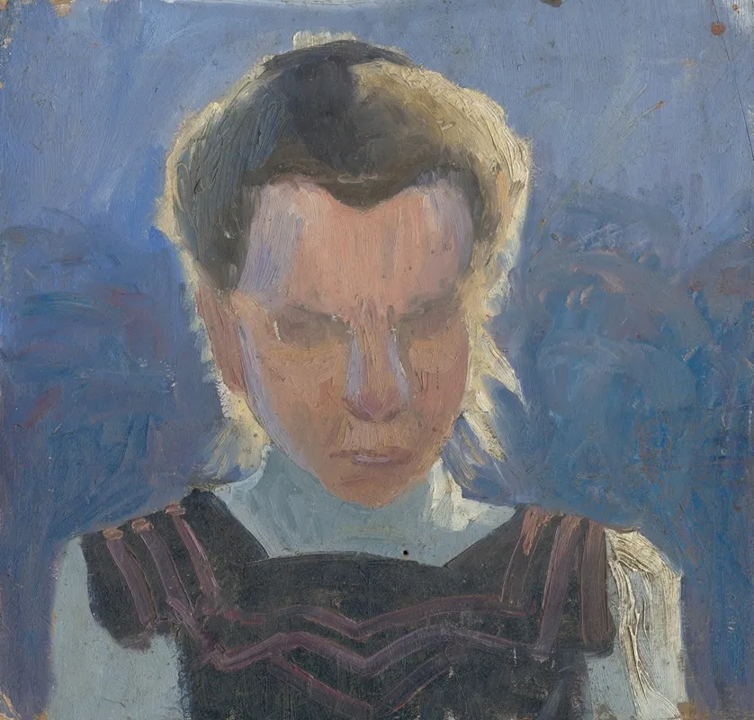 Head Study Of A Girl On A Blue Background