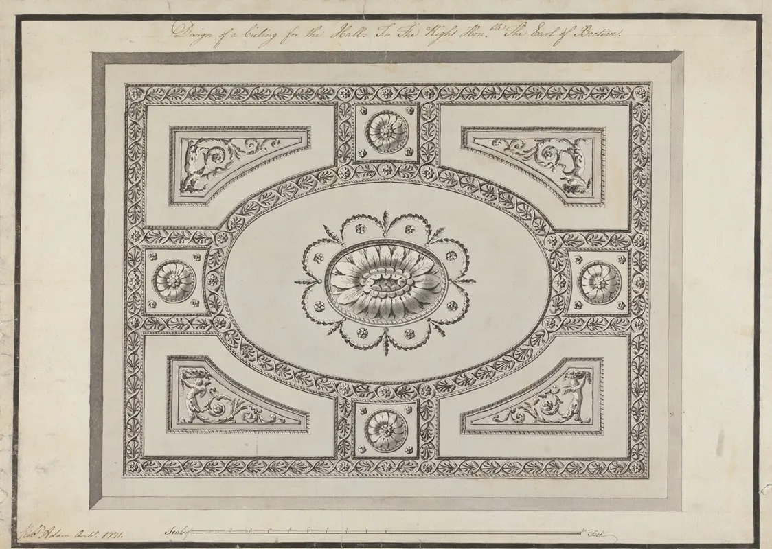 Headfort House Ireland Ceiling Of The Front Hall by Robert Adam - Canvas Print