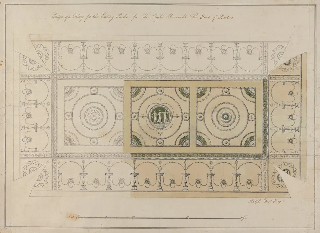 Headfort House Ireland Eating Parlor Ceiling by Robert Adam - Canvas Print