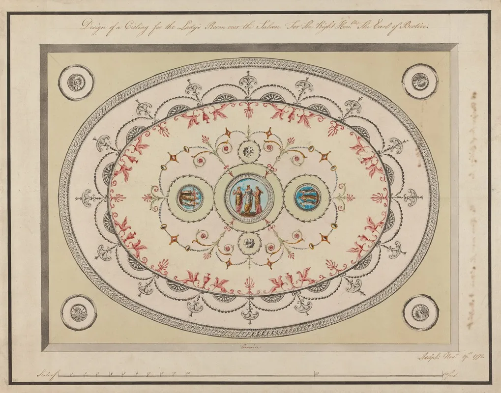 Headfort House Ireland Ladys Room Ceiling by Robert Adam - Canvas Print