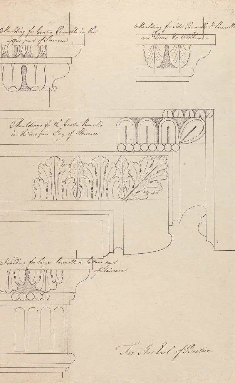Headfort House Staircase Moldings 2 by Robert Adam - Canvas Print