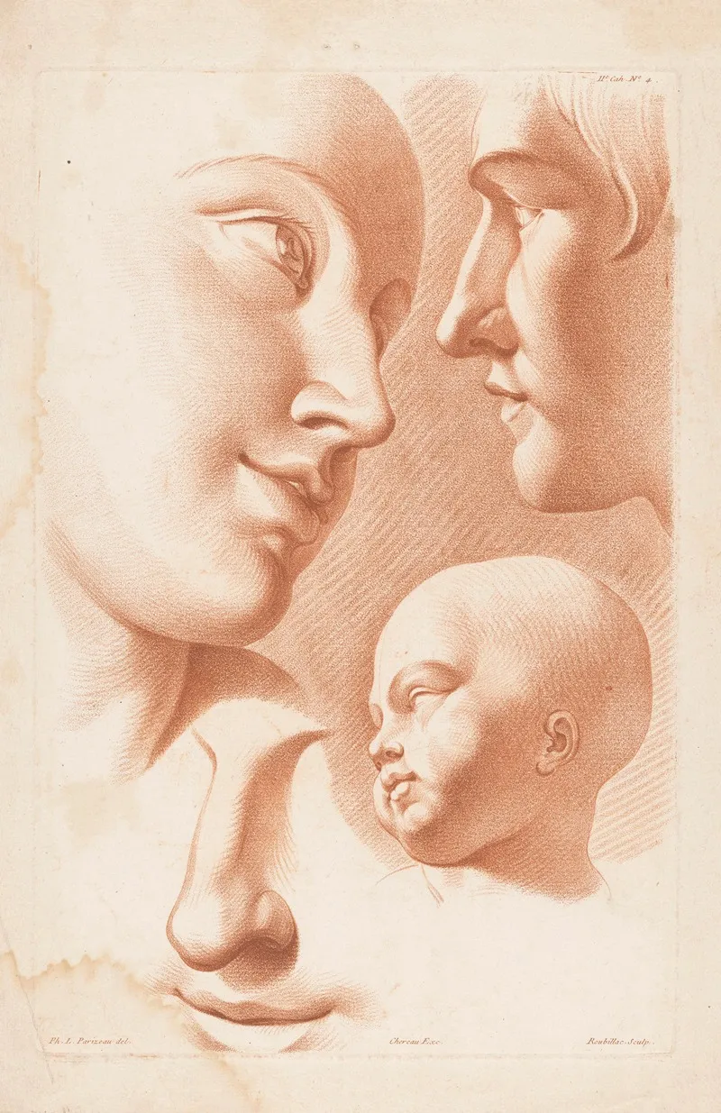 Heads Of Woman Man And Child by Louis-François Roubiliac - Canvas Print