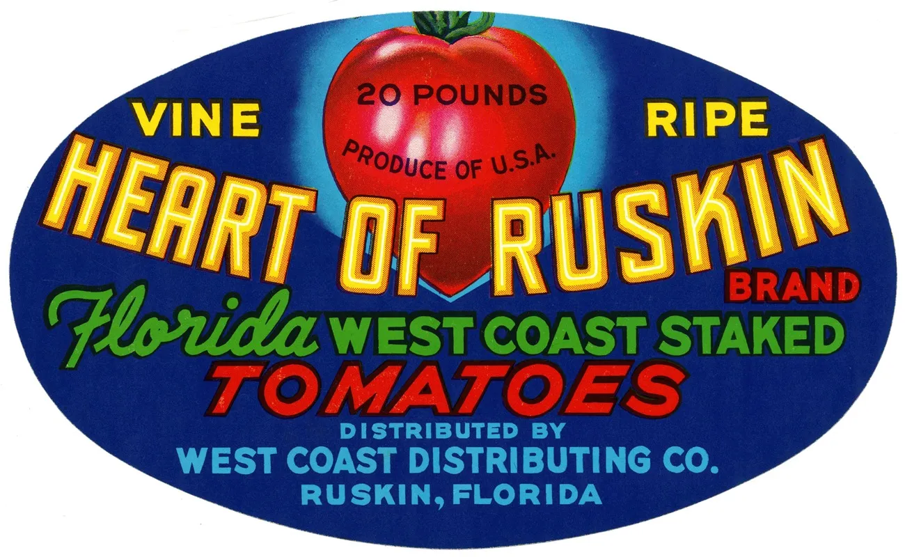 Heart Of Ruskin Brand Florida West Coast Staked Tomatoes Label