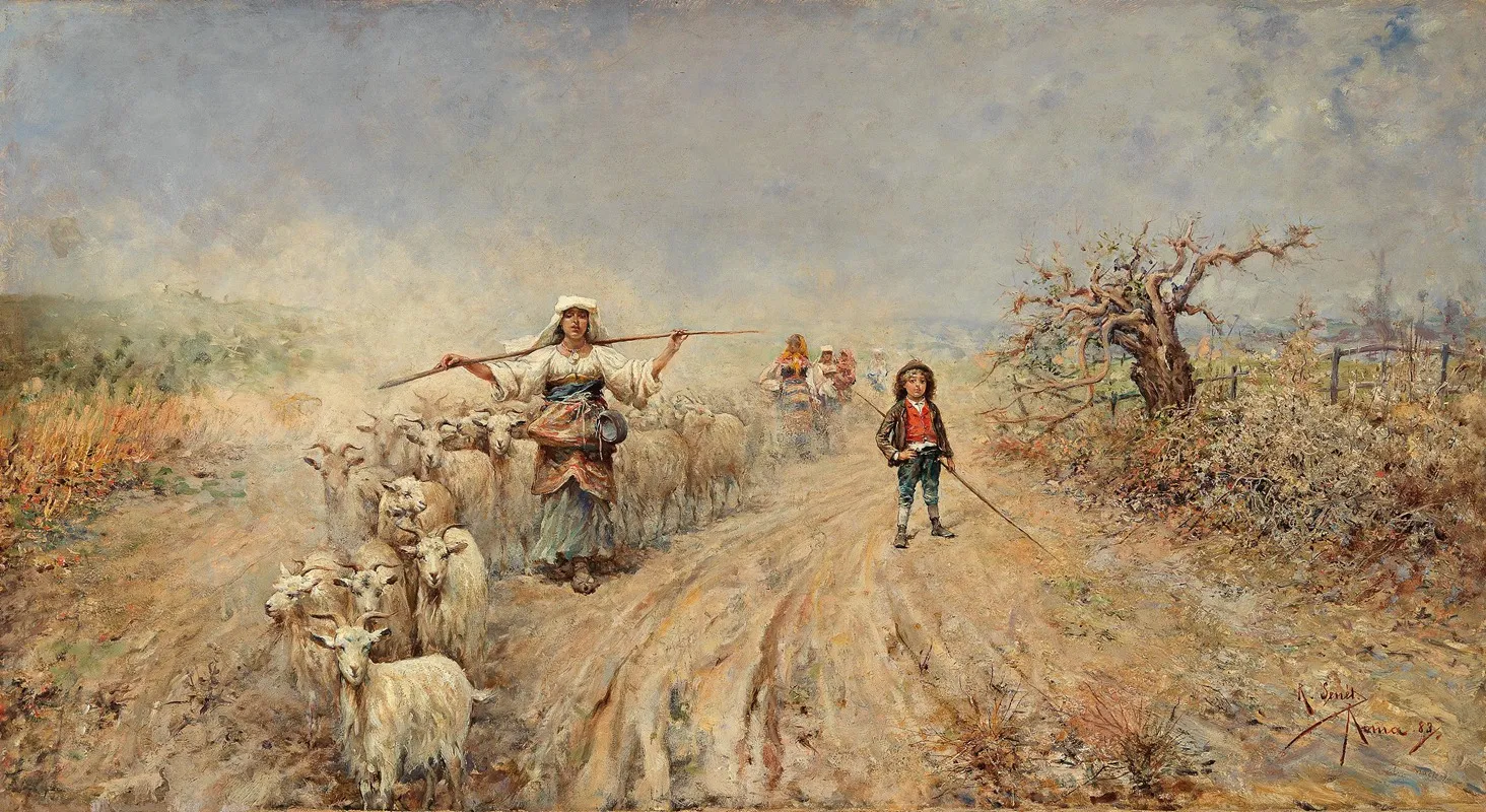 Heimkehr Der Herde by Rafael Senet y Perez - Canvas Print