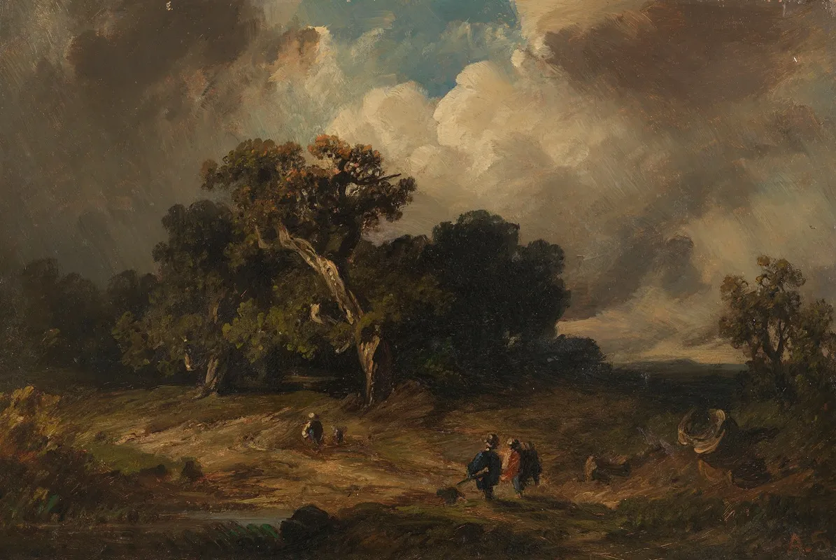Heimkehrende Jager Bei Aufziehendem Gewitter by August Seidel - Canvas Print