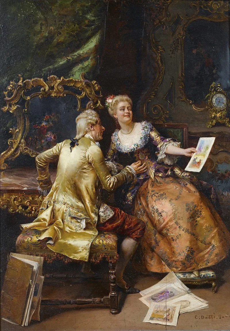 Her Drawing Masters Critique 2 by Cesare Auguste Detti - Canvas Print