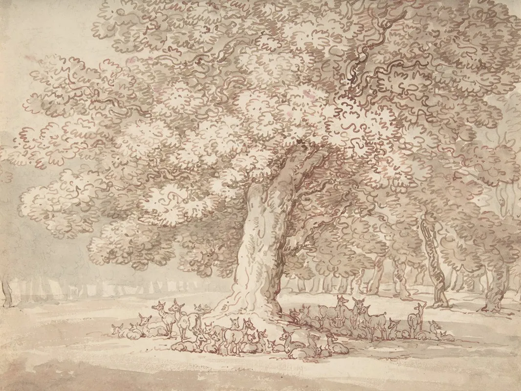Herd Of Deer Under An Oak Tree