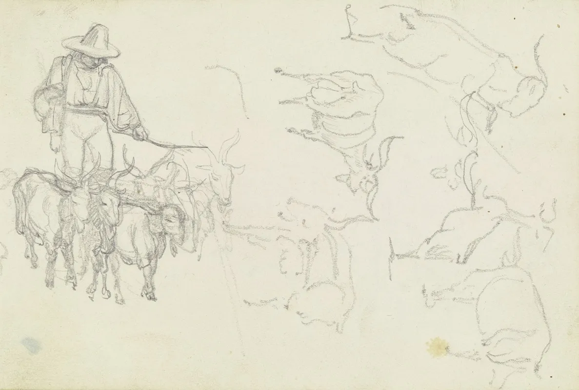 Herd Of Goats With Herder by August Lucas - Canvas Print