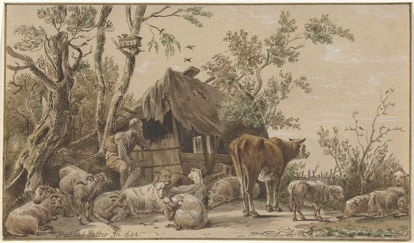 Herder Bij Stal by Christiaan Josi - Canvas Print