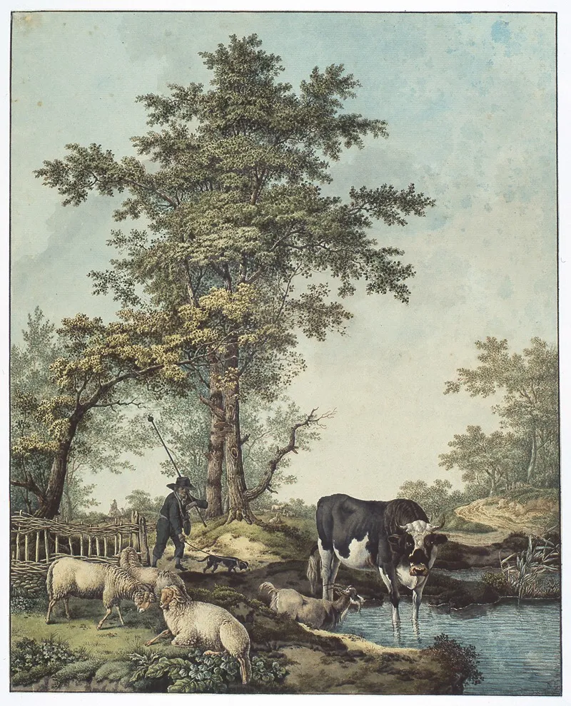 Herder Met Vee Bij Meertje