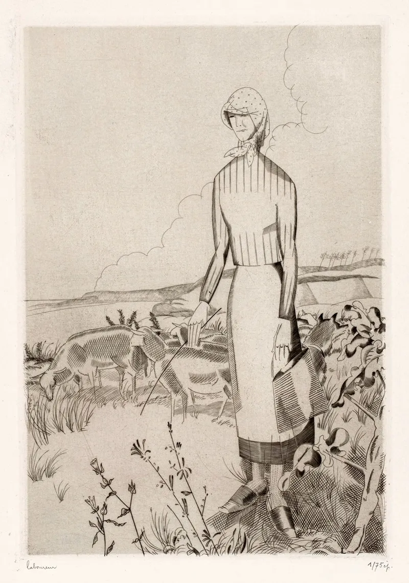 Herderin Met Schapen by Jean-Émile Laboureur - Canvas Print