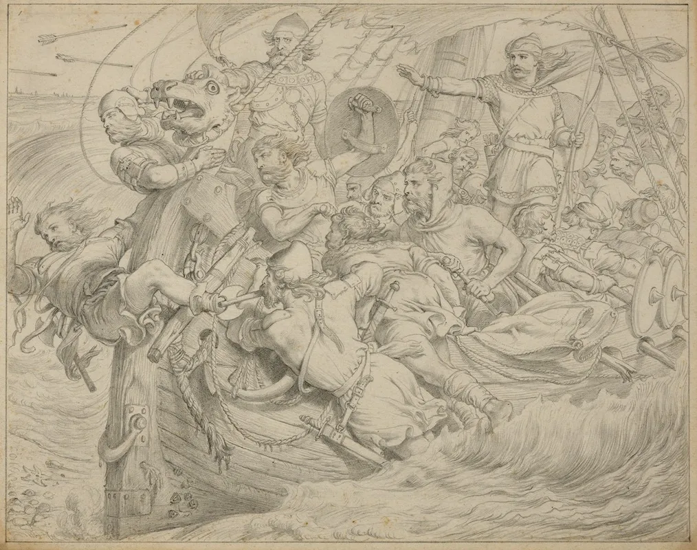 Hereward The Wake Last Of The English Hereward Rams His Ship Upon The Flemish Coast by Henry Courtney Selous - Canvas Print