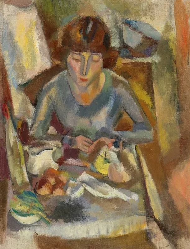Hermine David Devant La Table by Jules Pascin - Canvas Print
