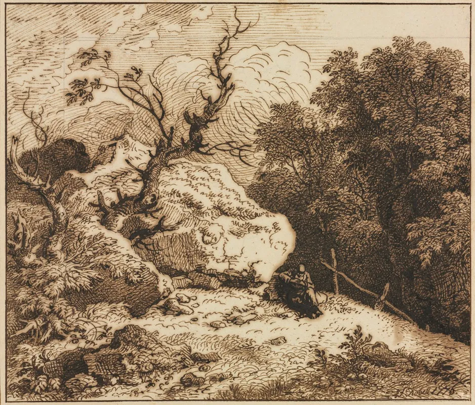 Hermit In A Wooded Landscape by Ferdinand Kobell - Canvas Print