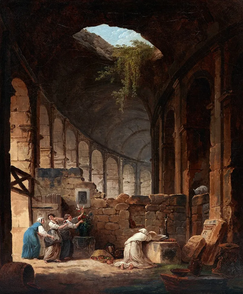Hermit In The Colosseum by Hubert Robert - Canvas Print