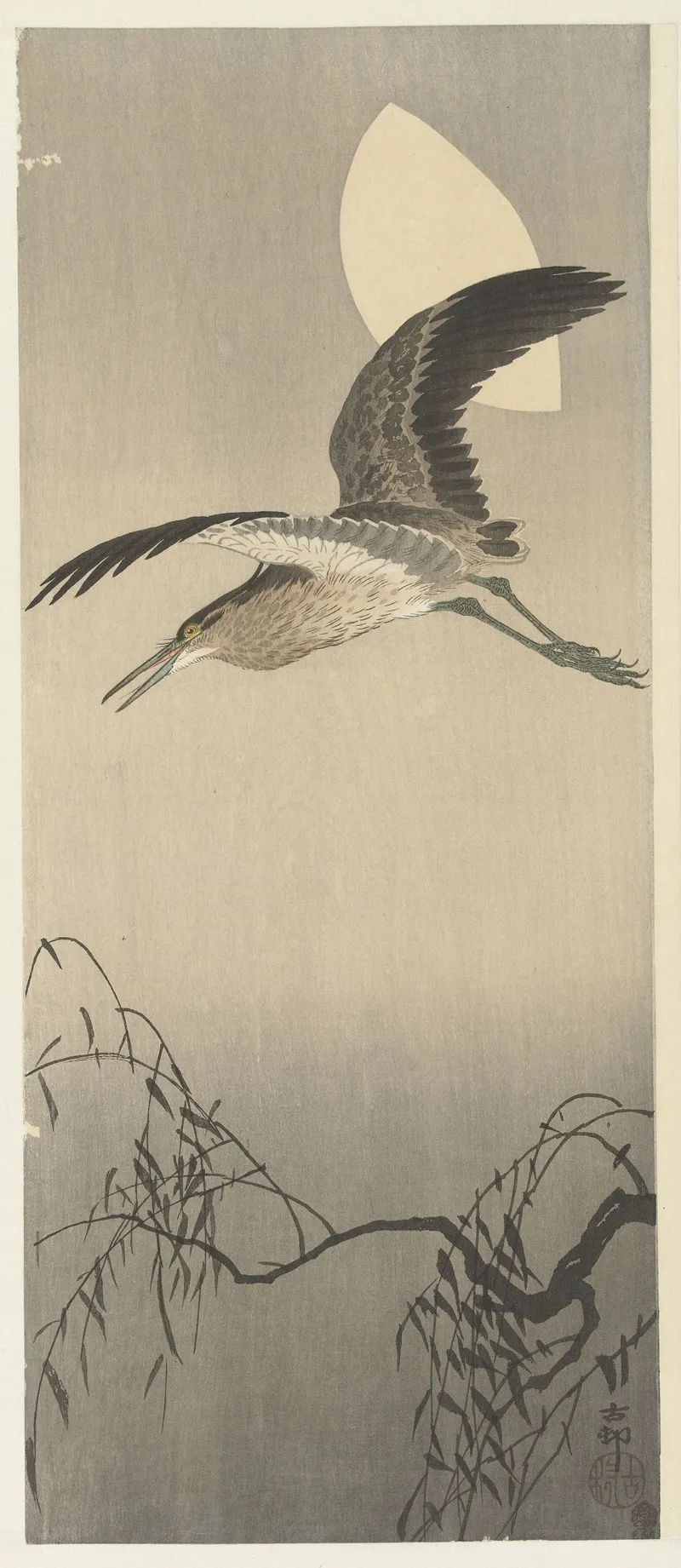 Heron And Moon by Ohara Koson - Canvas Print