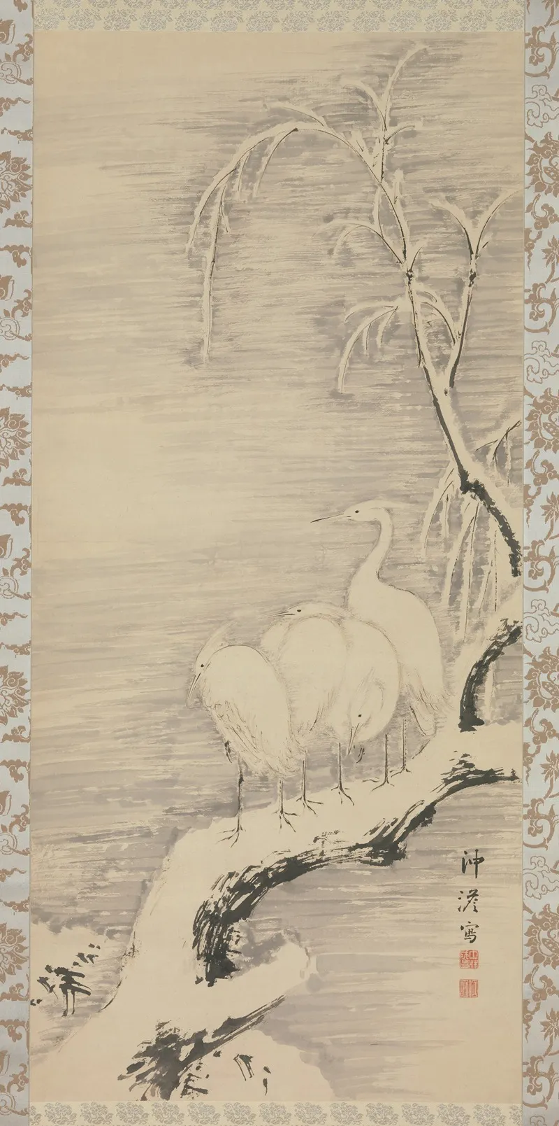 Herons In The Snow by Nakabayashi Chikutō - Canvas Print