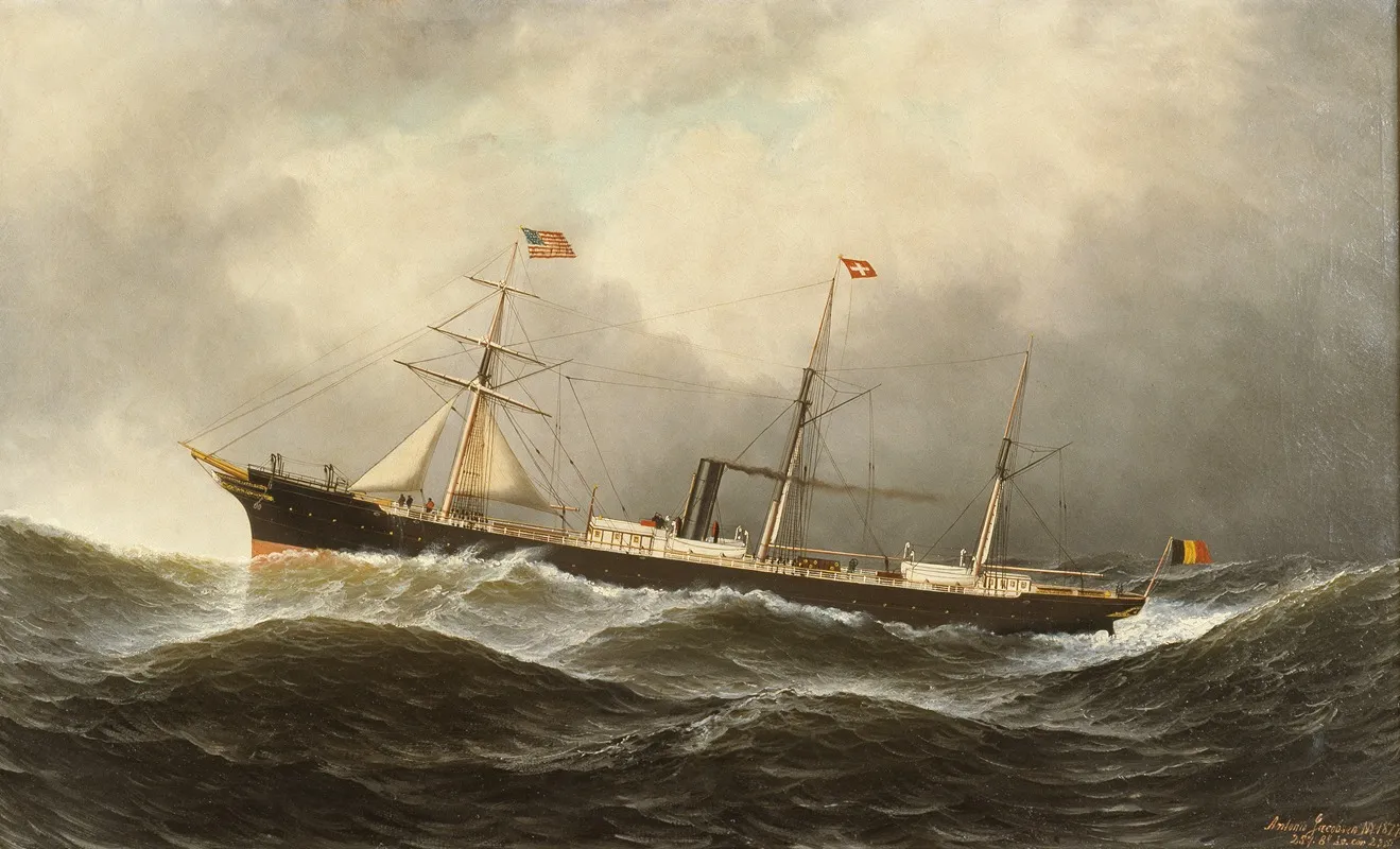 Het Belgische Stoomschip Met Hulpzeilvermogen Ludwig Op Zee by Antonio Jacobsen - Canvas Print