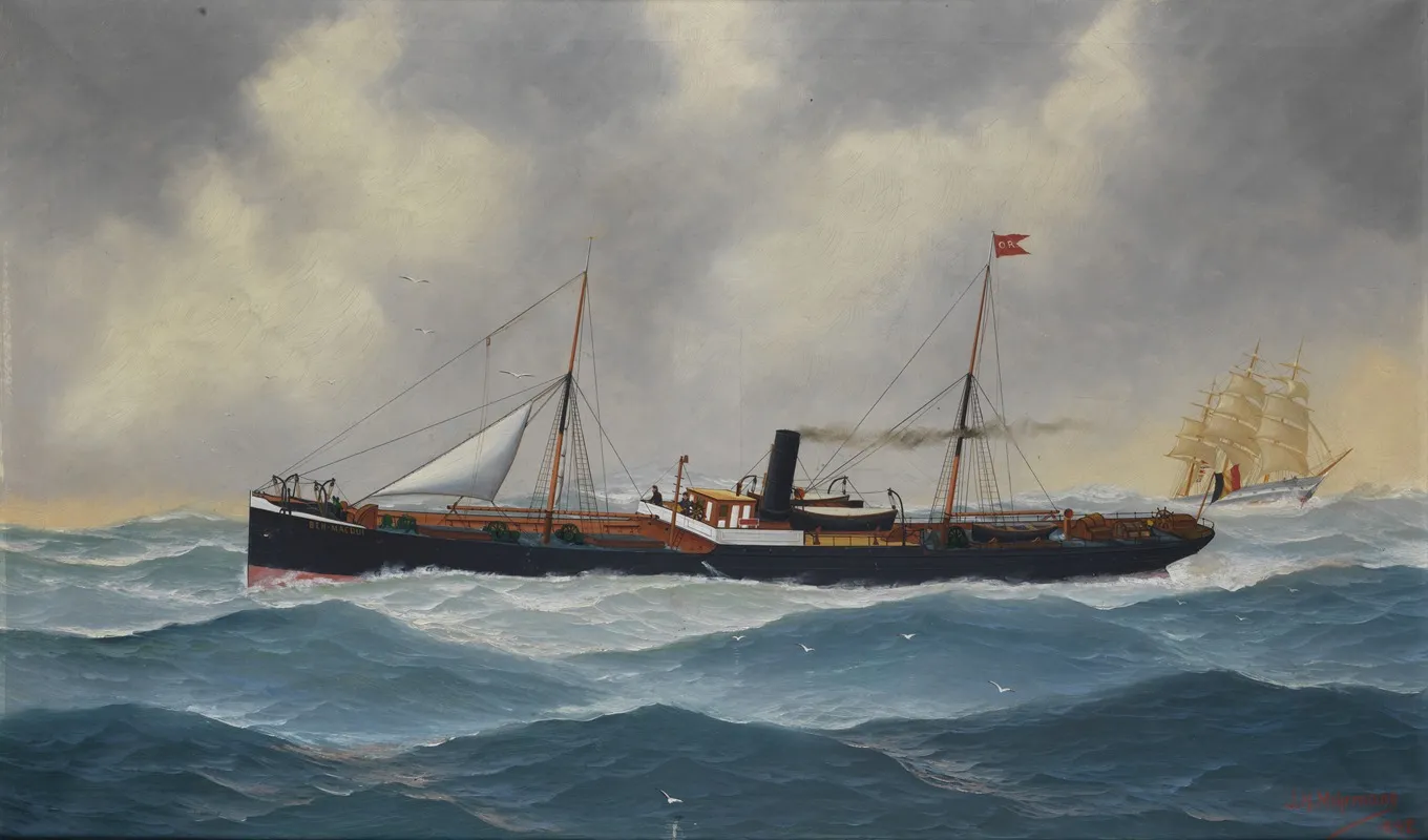 Het Stoomschip Ben Macdui Op Woelige Zee by John-Henry Mohrmann - Canvas Print