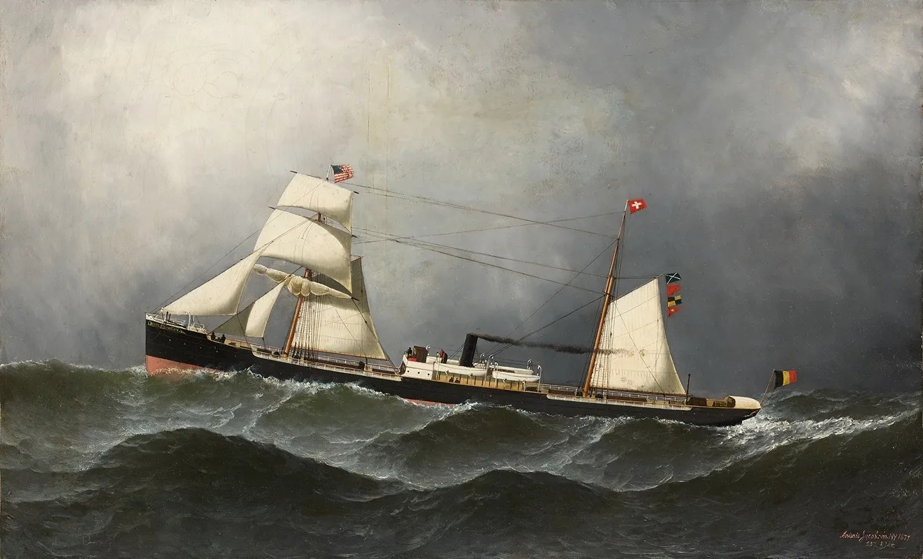 Het Stoomschip Met Hulpzeilvermogen Daniel Steinmann Van De White Cross Line by Antonio Jacobsen - Canvas Print